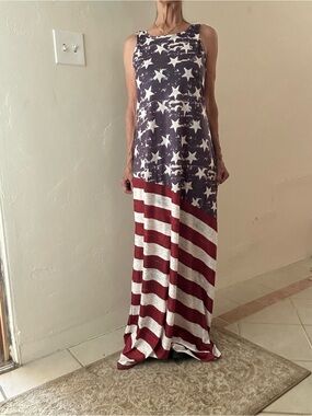 Sleeveless Star & Stripe Maxi Dress in Red, White & Blue